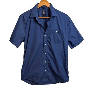 Volcom Mens Everett Button Shirt M Blue Short Sleeve Skater Surf Beach Coastal